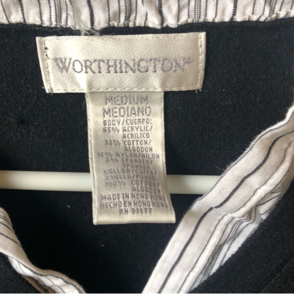 Worthington Sweater Women’s 90’s Faux Layered Black & White 3/4 Sleeve Sweater M - Picture 2 of 6